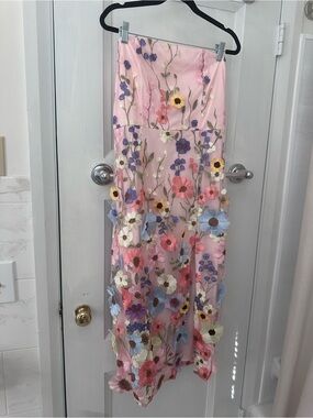 Vici Soft Pink Strapless Floral Embroidered Gown